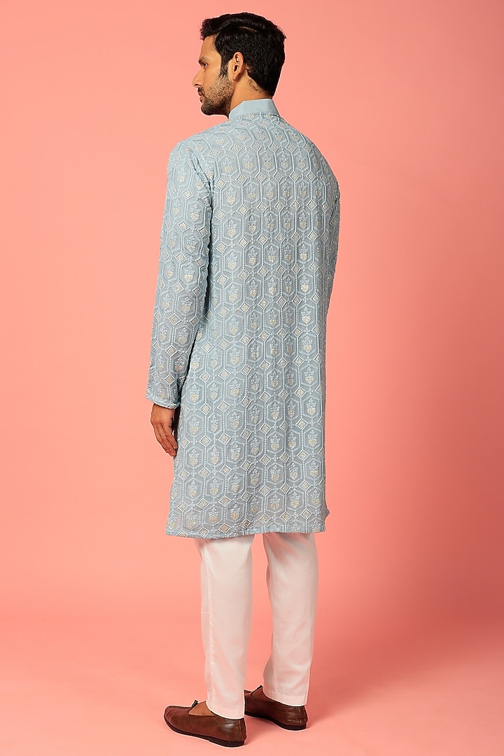 Sky Blue Kurta Set With Embroidery by Darzi House at Pernia's Pop Up Shop