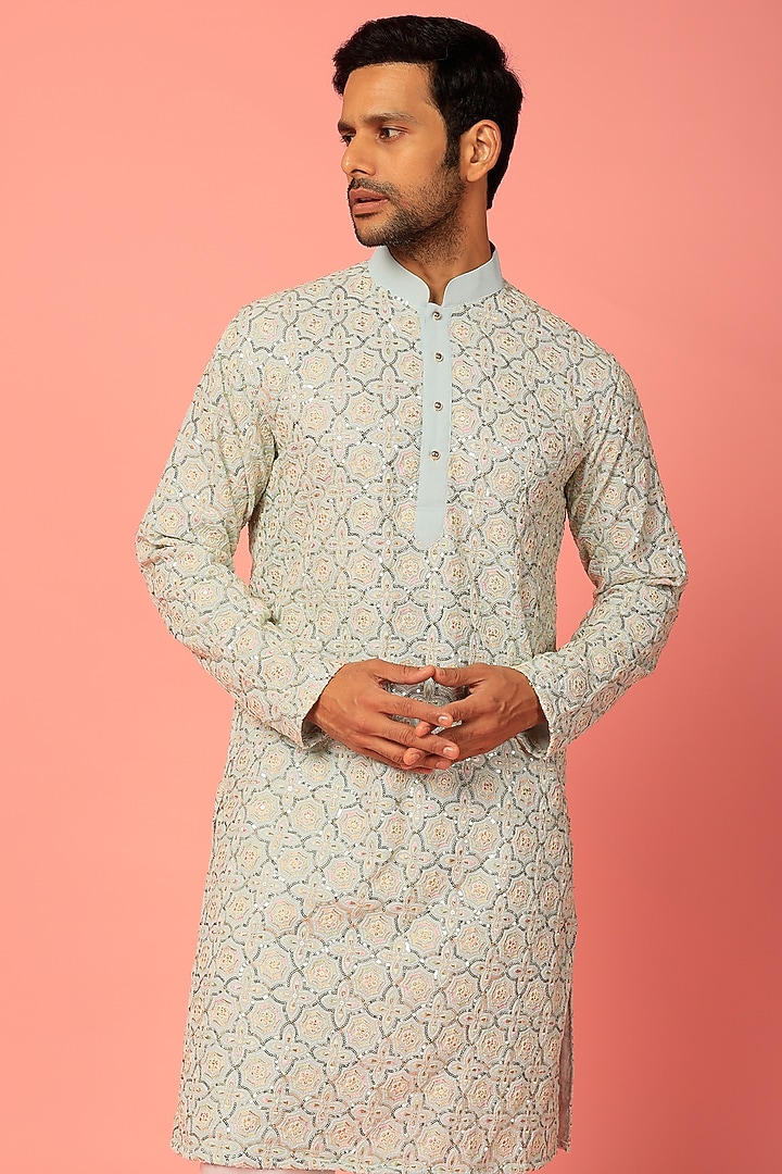 Light Blue Embroidered Kurta Set by Darzi House at Pernia's Pop Up Shop