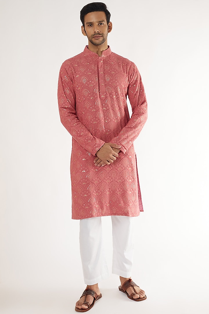 Pink Georgette Embroidered Kurta Set by Darzi House