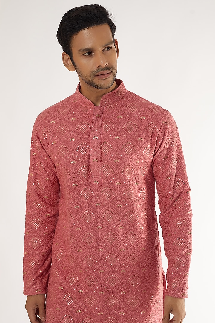 Pink Georgette Embroidered Kurta Set by Darzi House at Pernia's Pop Up Shop