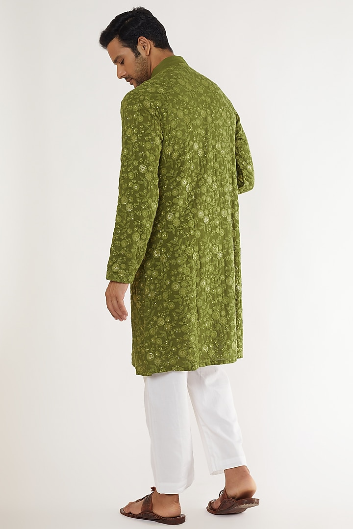 Green Georgette Sequins Embroidered Kurta Set by Darzi House at Pernia's Pop Up Shop