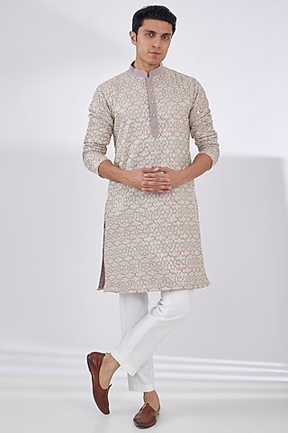Lavender Georgette Chikankari Embroidered Kurta Set by Darzi House