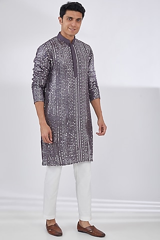 Charcoal Grey Georgette Chikankari Embroidered Kurta Set by Darzi House