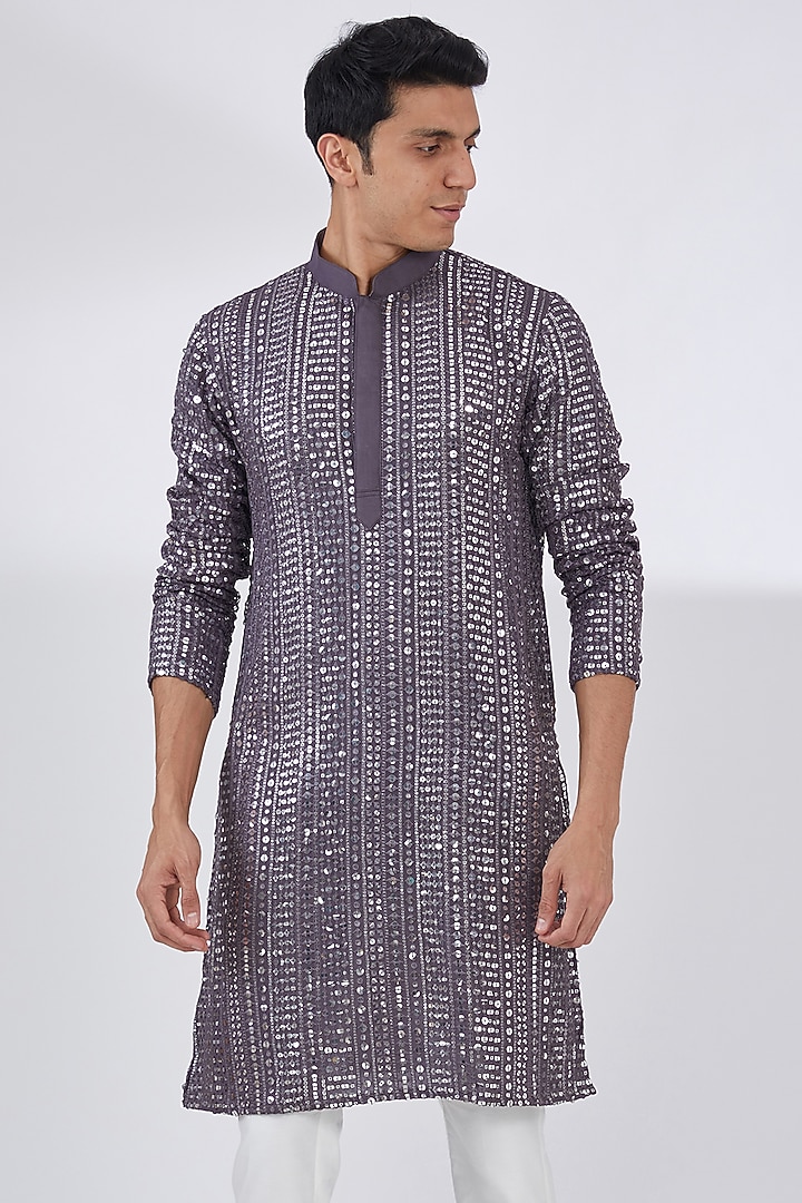 Charcoal Grey Georgette Chikankari Embroidered Kurta Set by Darzi House at Pernia's Pop Up Shop