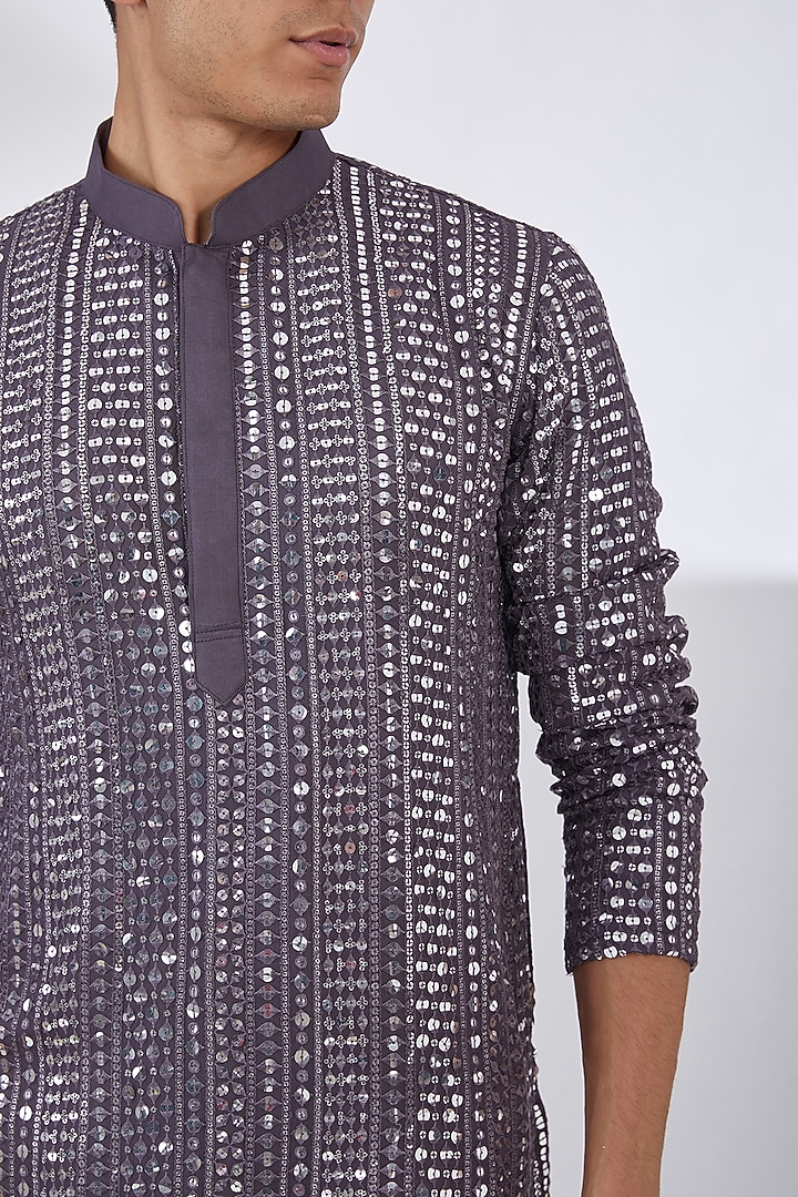 Charcoal Grey Georgette Chikankari Embroidered Kurta Set by Darzi House at Pernia's Pop Up Shop