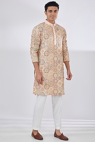 Pink Georgette Chikankari Embroidered Kurta Set by Darzi House