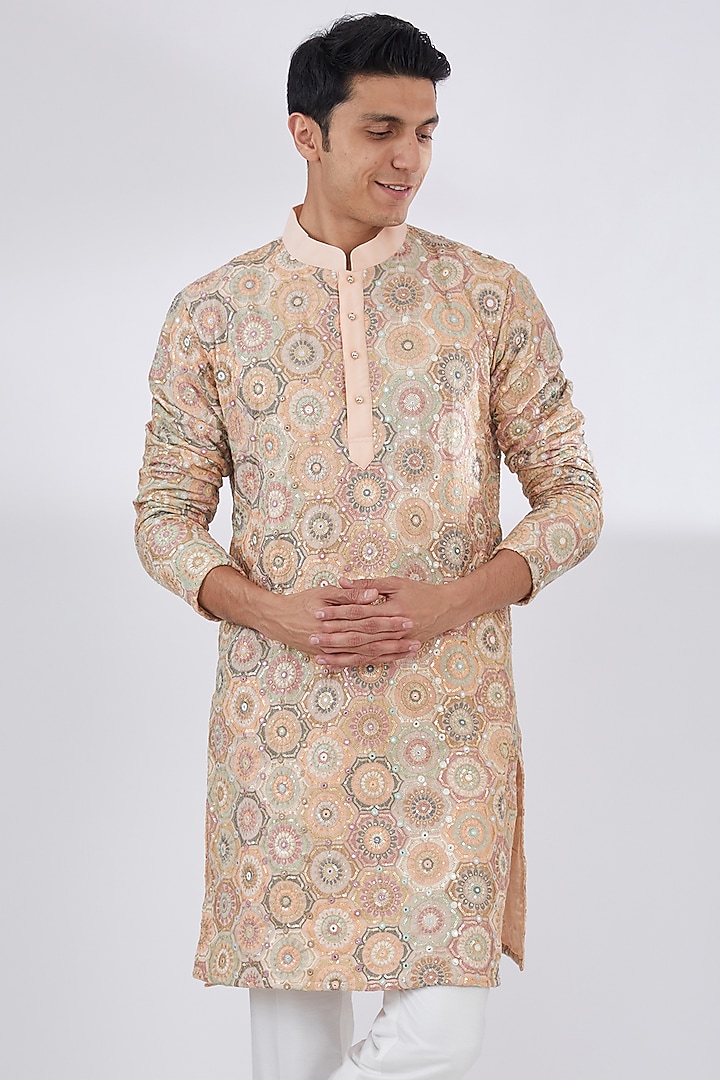 Pink Georgette Chikankari Embroidered Kurta Set by Darzi House at Pernia's Pop Up Shop