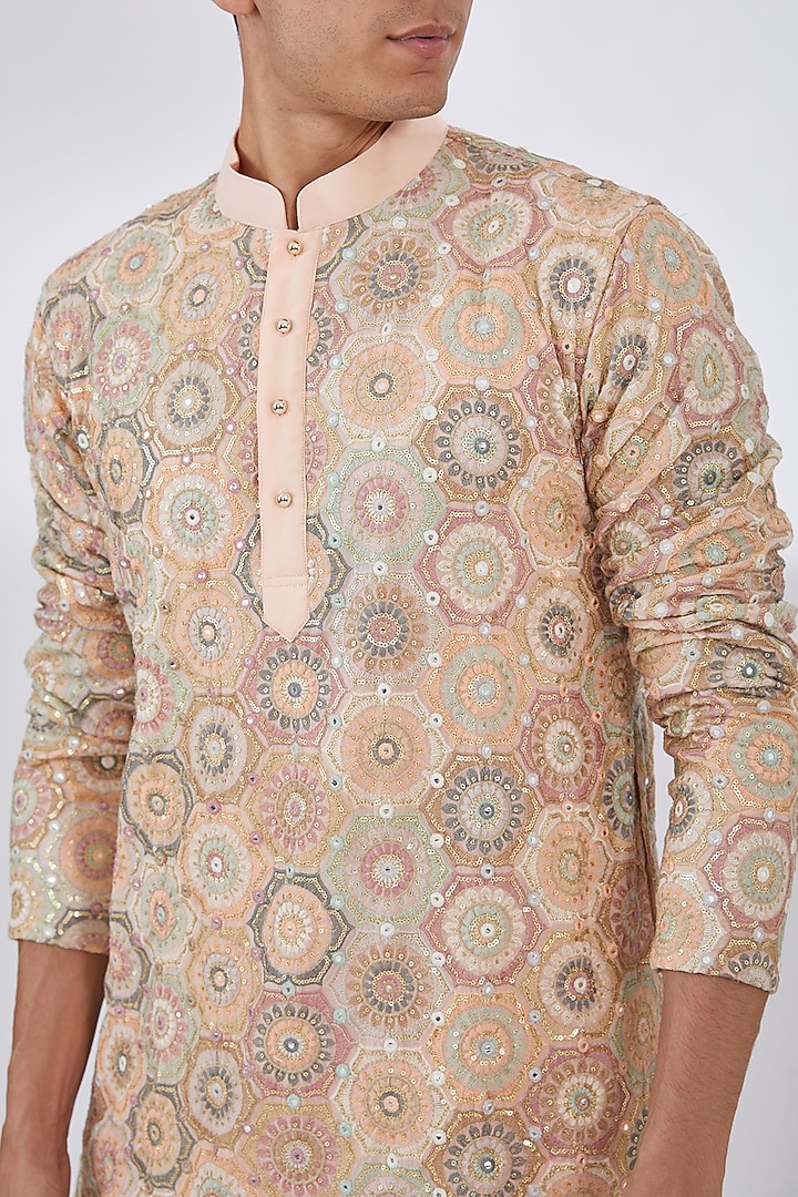 Pink Georgette Chikankari Embroidered Kurta Set by Darzi House at Pernia's Pop Up Shop