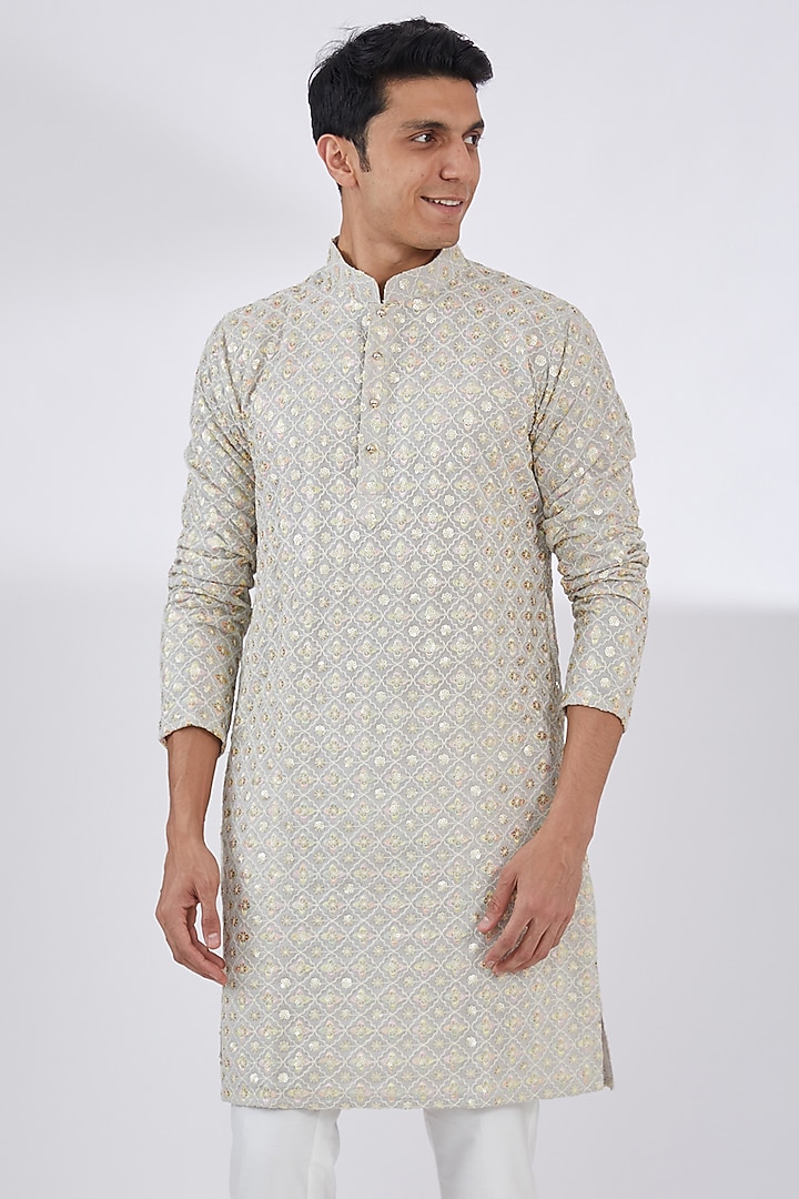 Grey Georgette Chikankari Embroidered Kurta Set by Darzi House at Pernia's Pop Up Shop