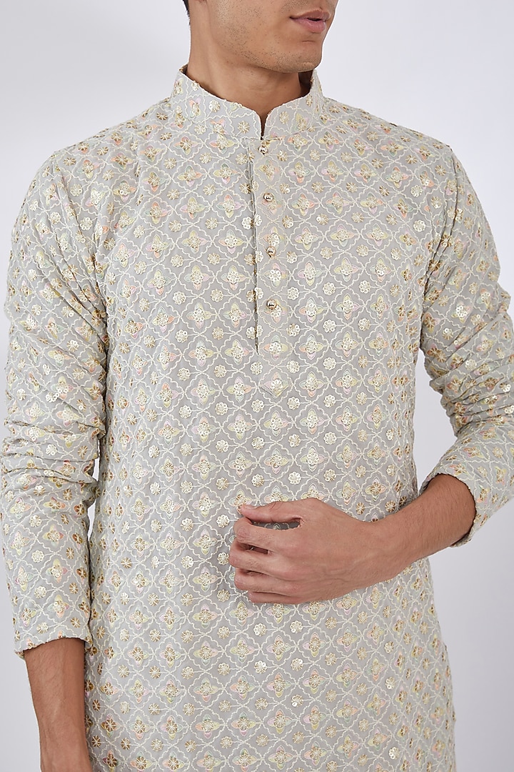 Grey Georgette Chikankari Embroidered Kurta Set by Darzi House at Pernia's Pop Up Shop