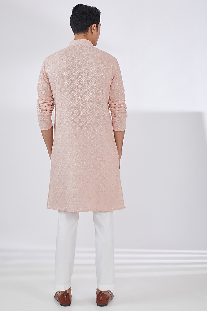 Blush Pink Georgette Chikankari Embroidered Kurta Set by Darzi House at Pernia's Pop Up Shop
