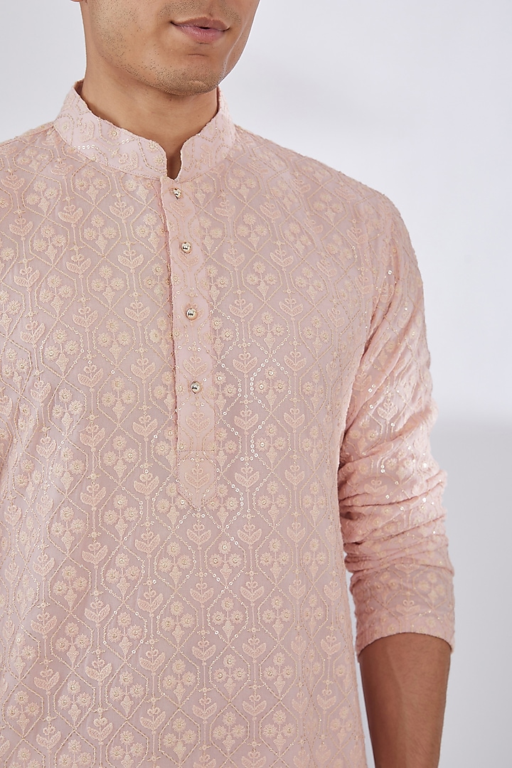 Blush Pink Georgette Chikankari Embroidered Kurta Set by Darzi House at Pernia's Pop Up Shop