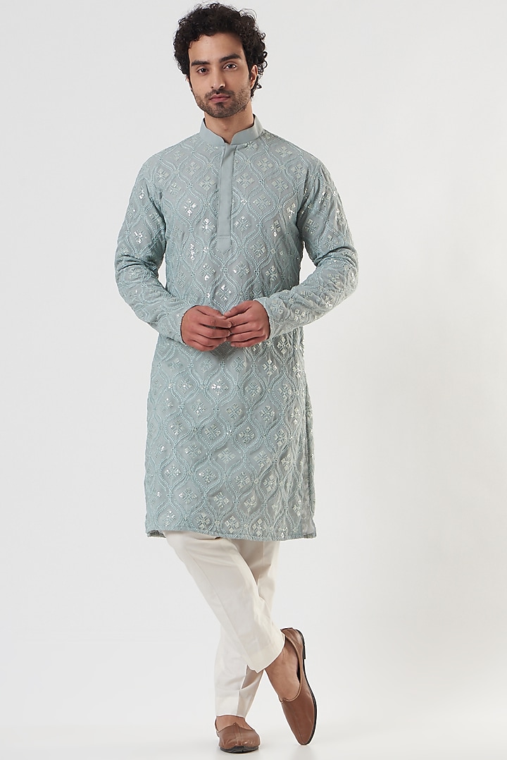 Light Blue Embroidered Kurta Set by Darzi House