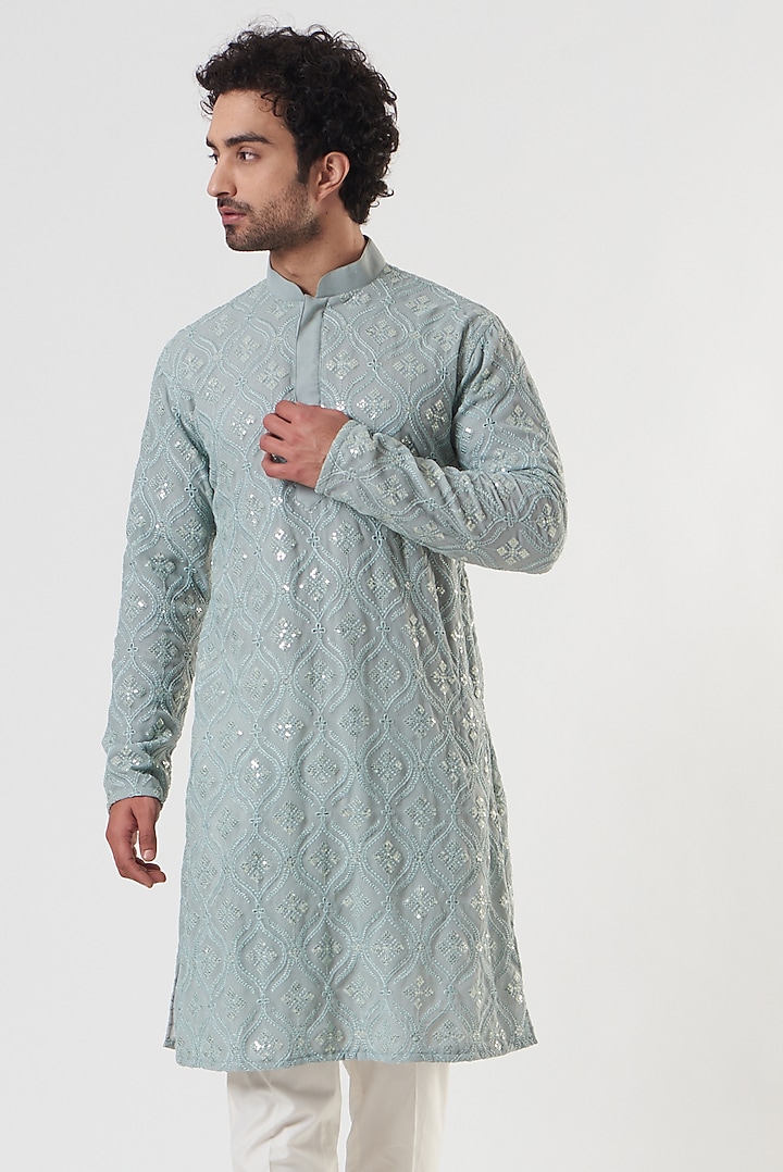 Light Blue Embroidered Kurta Set by Darzi House at Pernia's Pop Up Shop