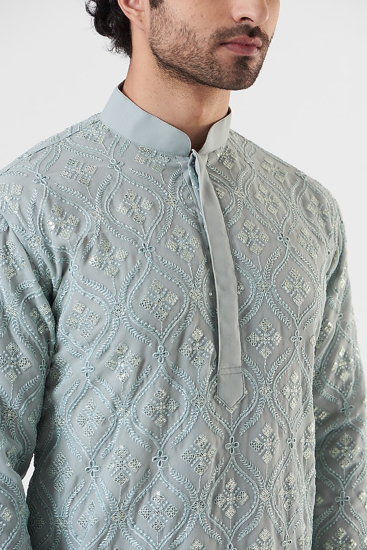 Light Blue Embroidered Kurta Set by Darzi House at Pernia's Pop Up Shop