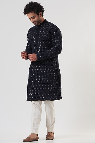 Black Embroidered Kurta Set by Darzi House