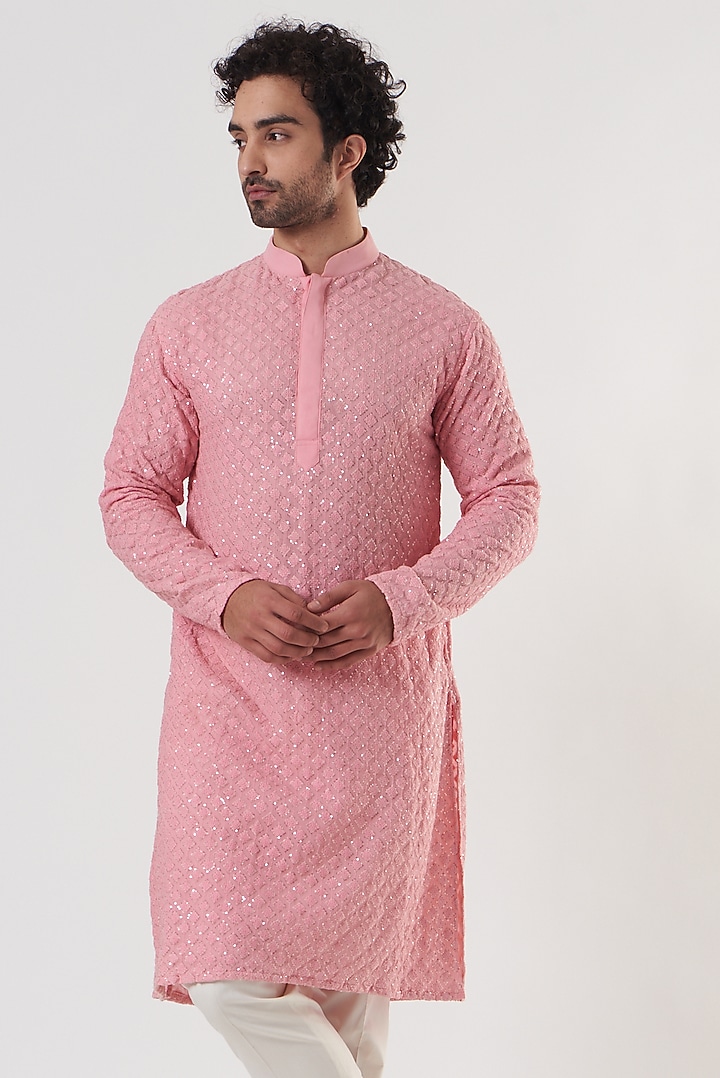 Blush Pink Embroidered Kurta Set by Darzi House at Pernia's Pop Up Shop