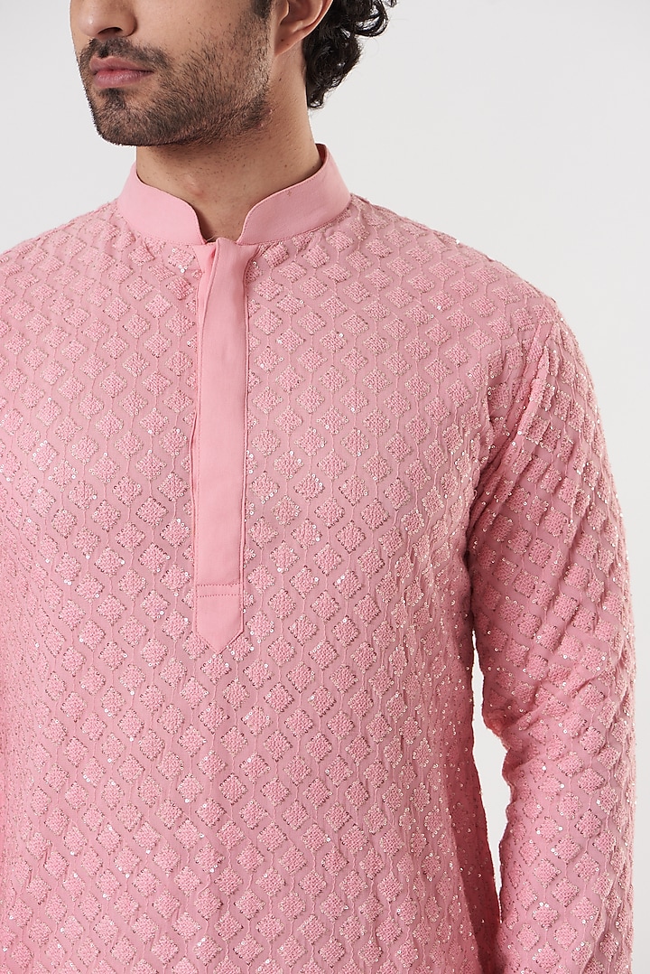Blush Pink Embroidered Kurta Set by Darzi House at Pernia's Pop Up Shop