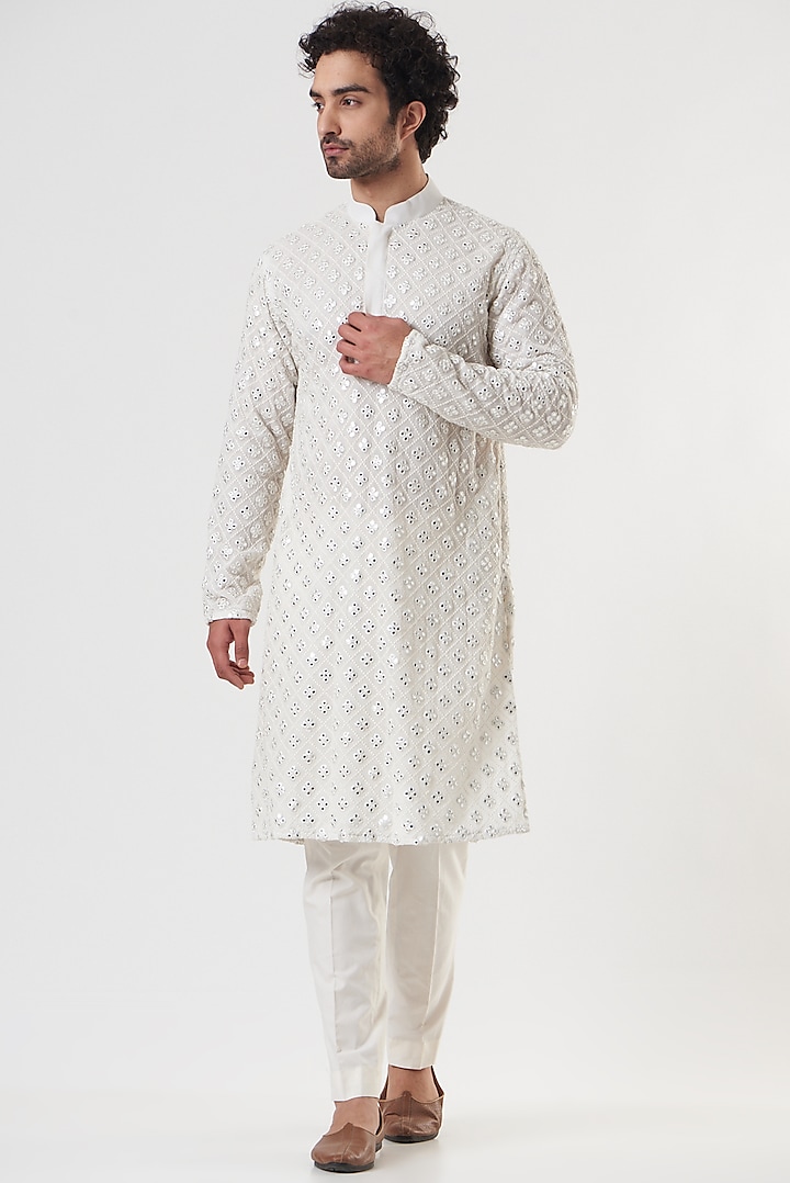 White Embroidered Kurta Set by Darzi House