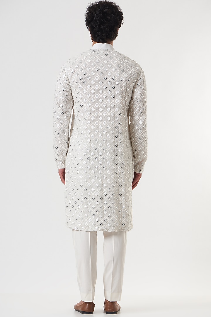 White Georgette Mirror Embroidered Kurta Set by Darzi House at Pernia's Pop Up Shop