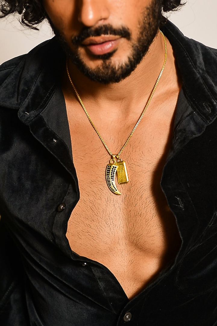 Gold Plated CZ Diamonds Enamelled Horn Chain Necklace by DASHIA at Pernia's Pop Up Shop