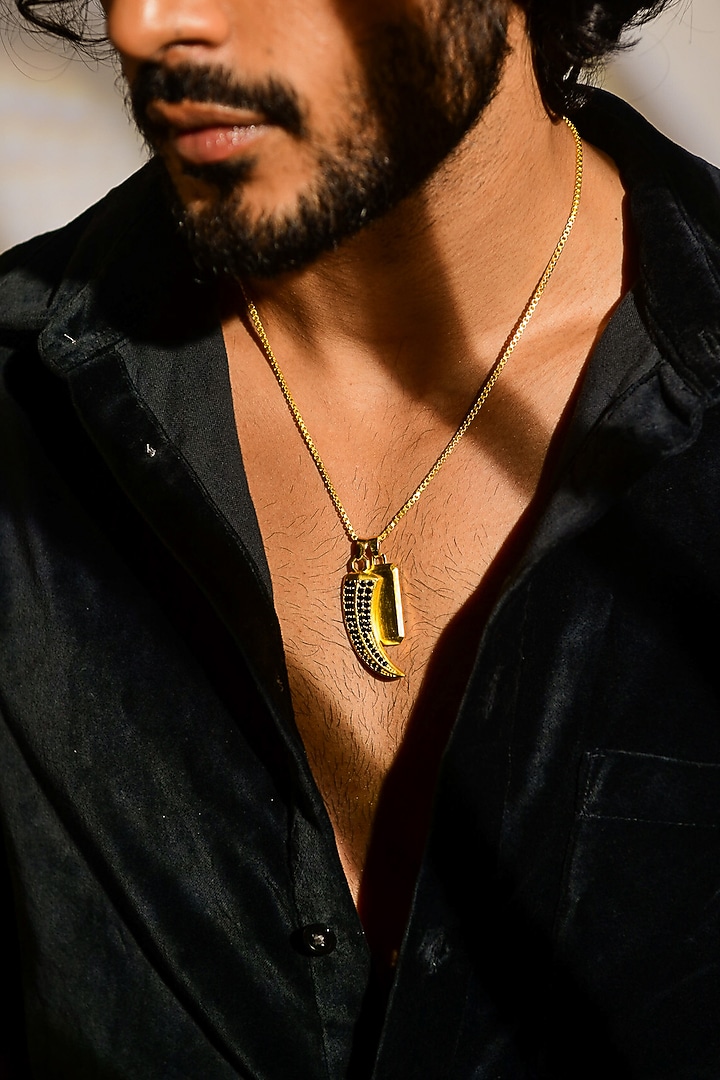Gold Plated CZ Diamonds Enamelled Horn Chain Necklace by DASHIA at Pernia's Pop Up Shop