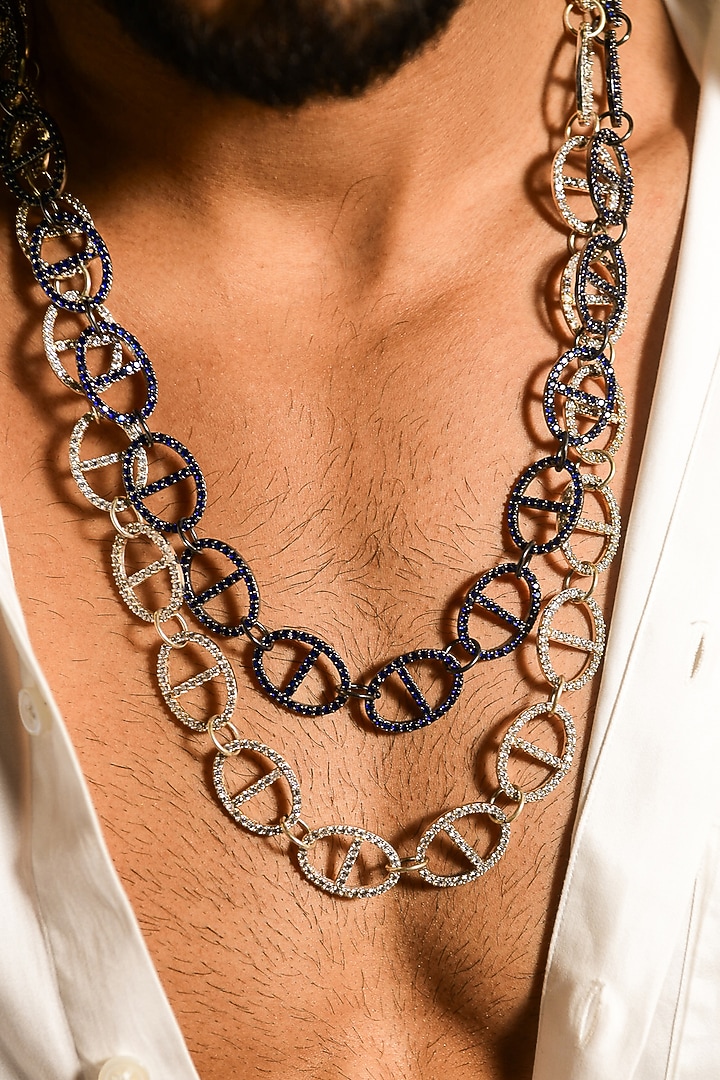 Black Rhodium Finish CZ Diamonds Enamelled Oval Chain Necklace by DASHIA at Pernia's Pop Up Shop