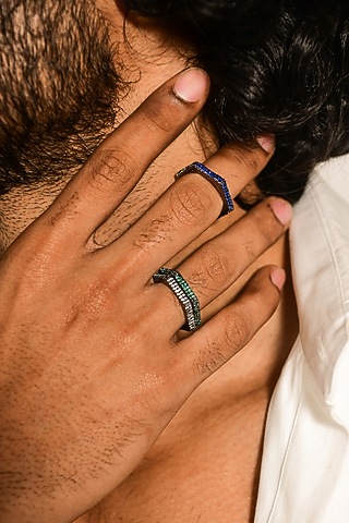 Multi Colored Rhodium Finish CZ Diamond Hexa Ring Set by DASHIA
