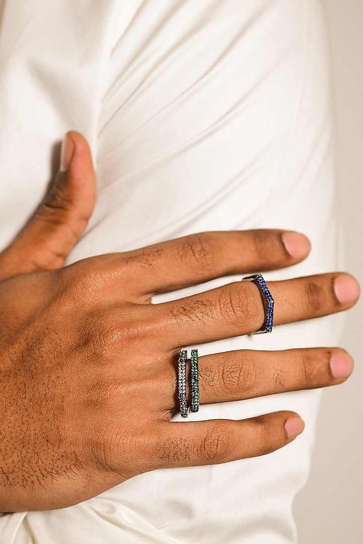 Multi Colored Rhodium Finish CZ Diamond Hexa Ring Set by DASHIA at Pernia's Pop Up Shop