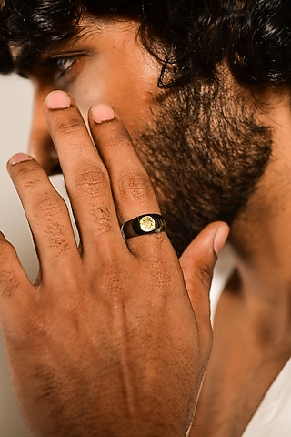 Black Rhodium Finish CZ Diamond Enamelled Solitaire Ring by DASHIA