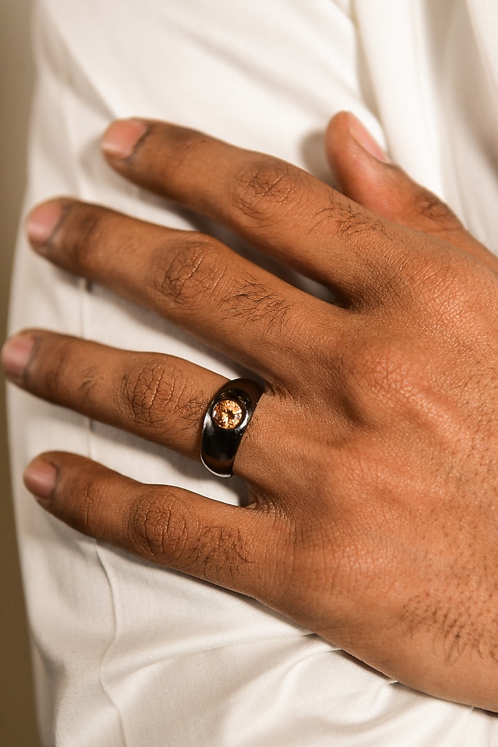 Black Rhodium Finish CZ Diamond Enamelled Solitaire Ring by DASHIA at Pernia's Pop Up Shop