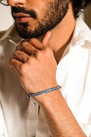 Black Rhodium Finish Blue CZ Diamond Enamelled Bracelet by DASHIA