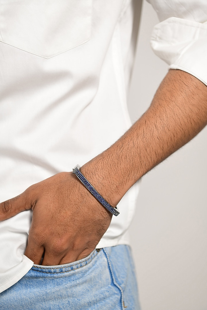 Black Rhodium Finish Blue CZ Diamond Enamelled Bracelet by DASHIA at Pernia's Pop Up Shop