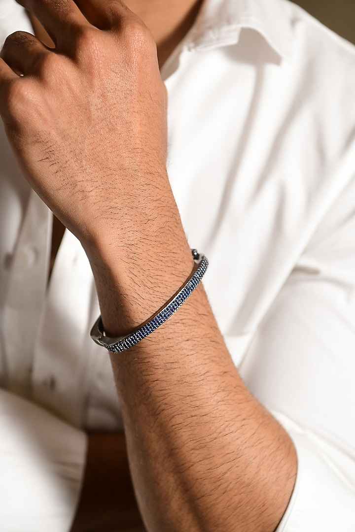 Black Rhodium Finish Blue CZ Diamond Enamelled Bracelet by DASHIA at Pernia's Pop Up Shop