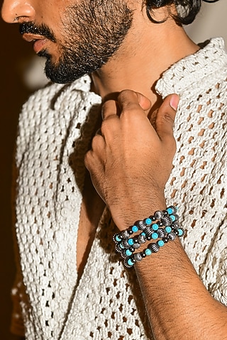 White Rhodium Finish Enamelled Turquoise Gemstone Bracelet by DASHIA