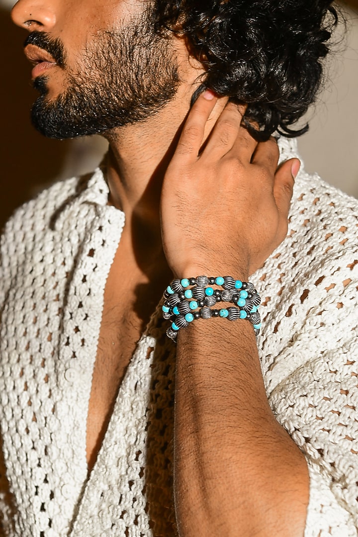 White Rhodium Finish Enamelled Turquoise Gemstone Bracelet by DASHIA at Pernia's Pop Up Shop
