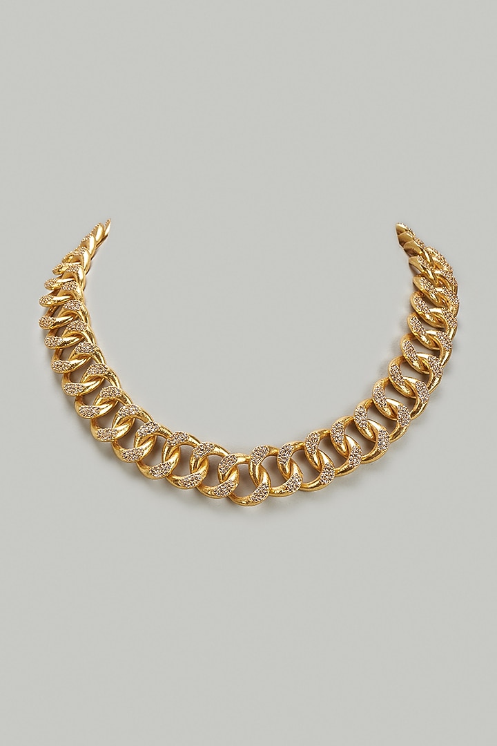 Gold Finish Hand Studded Cuban Chain Necklace by DASHIA at Pernia's Pop Up Shop