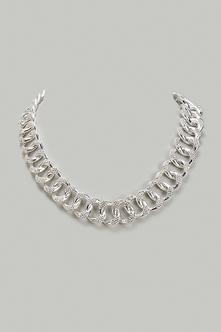 Silver Finish Hand Studded Cuban Chain Necklace by DASHIA at Pernia's Pop Up Shop