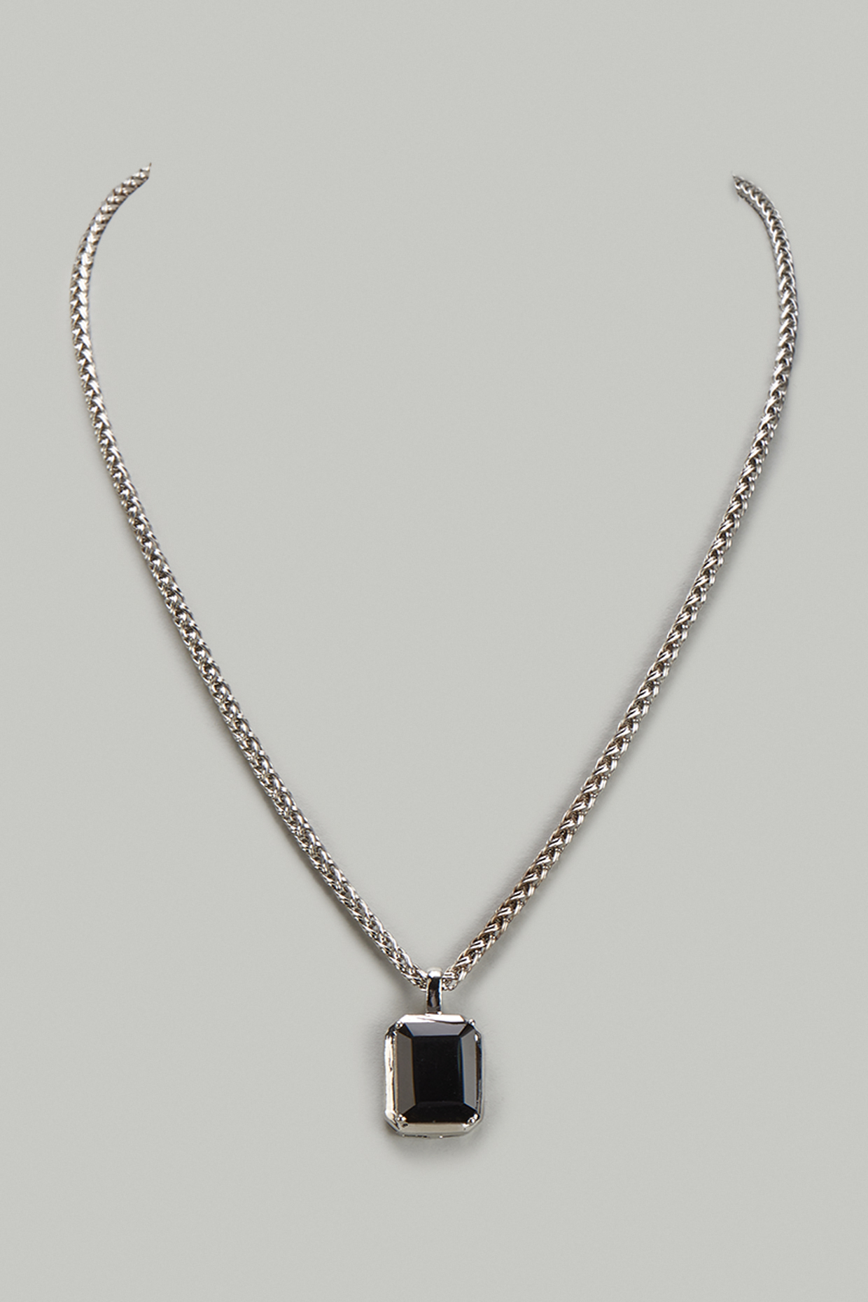 Silver Finish Black Onyx Pendant Necklace by DASHIA
