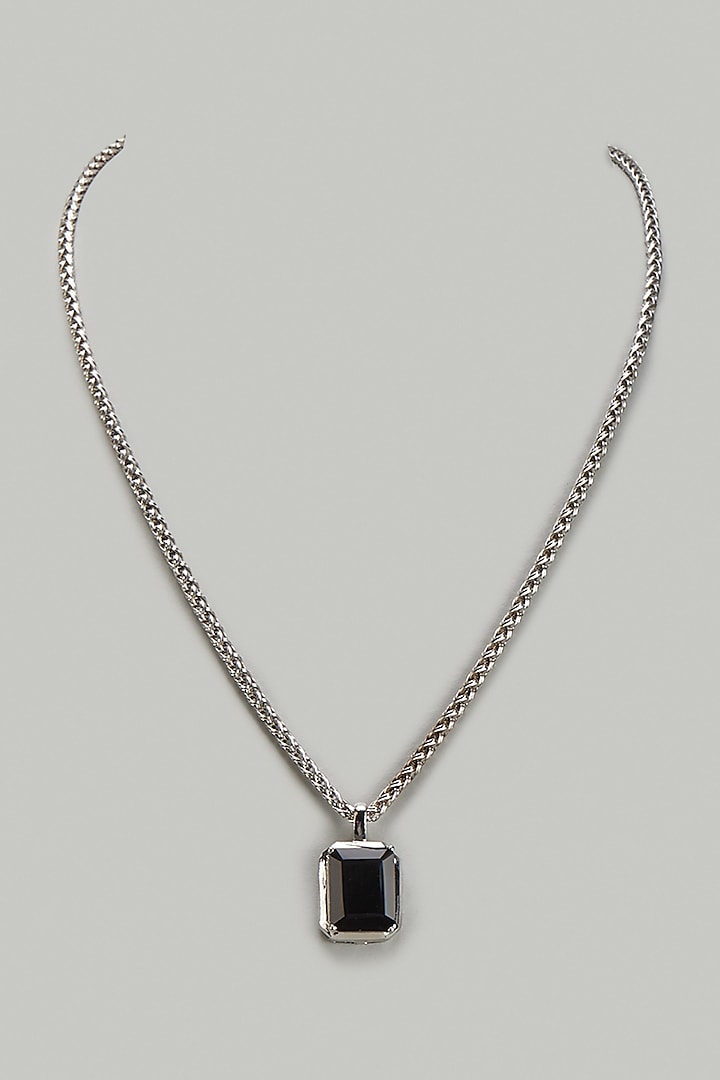 Silver Finish Black Onyx Pendant Necklace by DASHIA