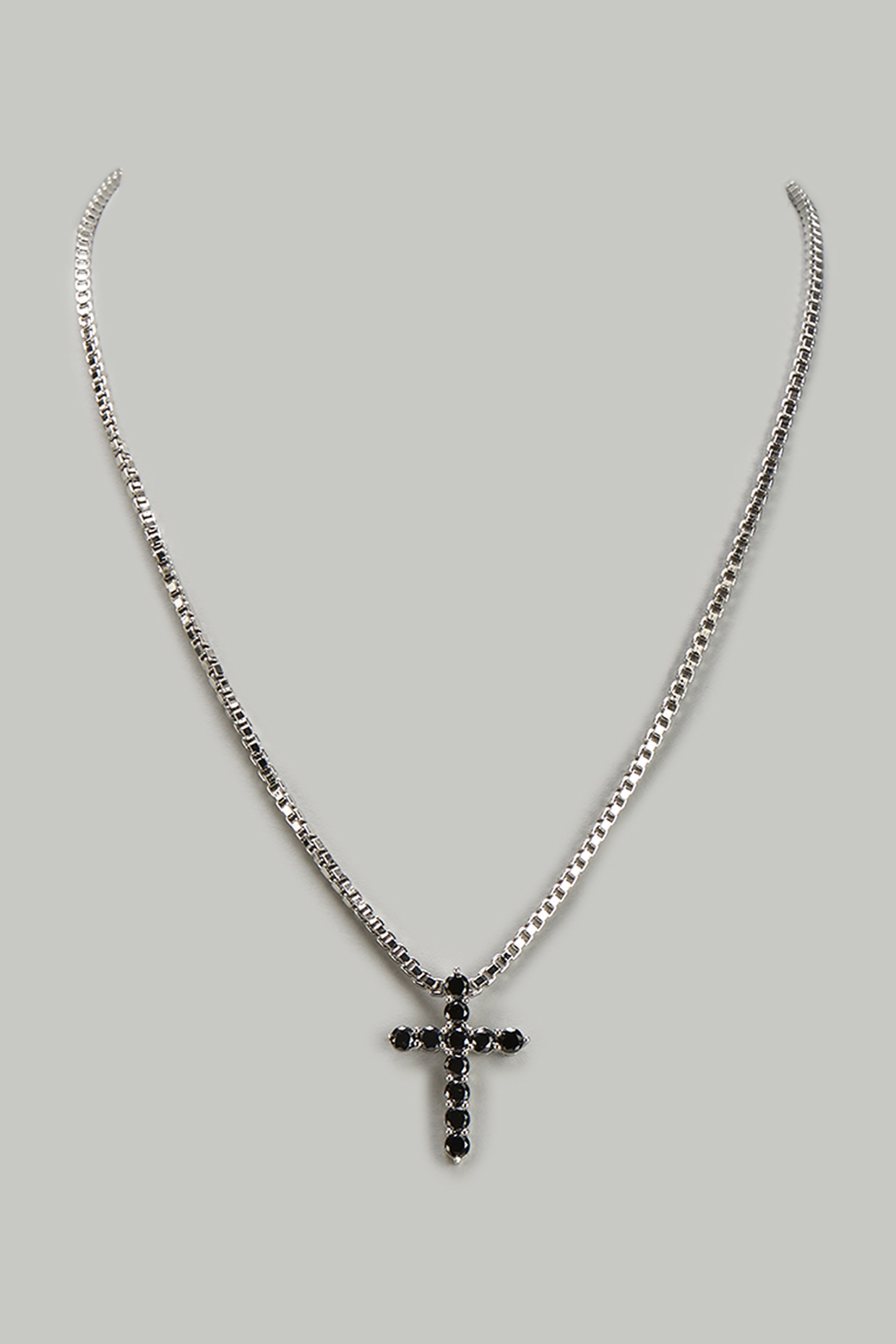 Silver Finish Black American Diamond Cross Pendant Necklace by DASHIA