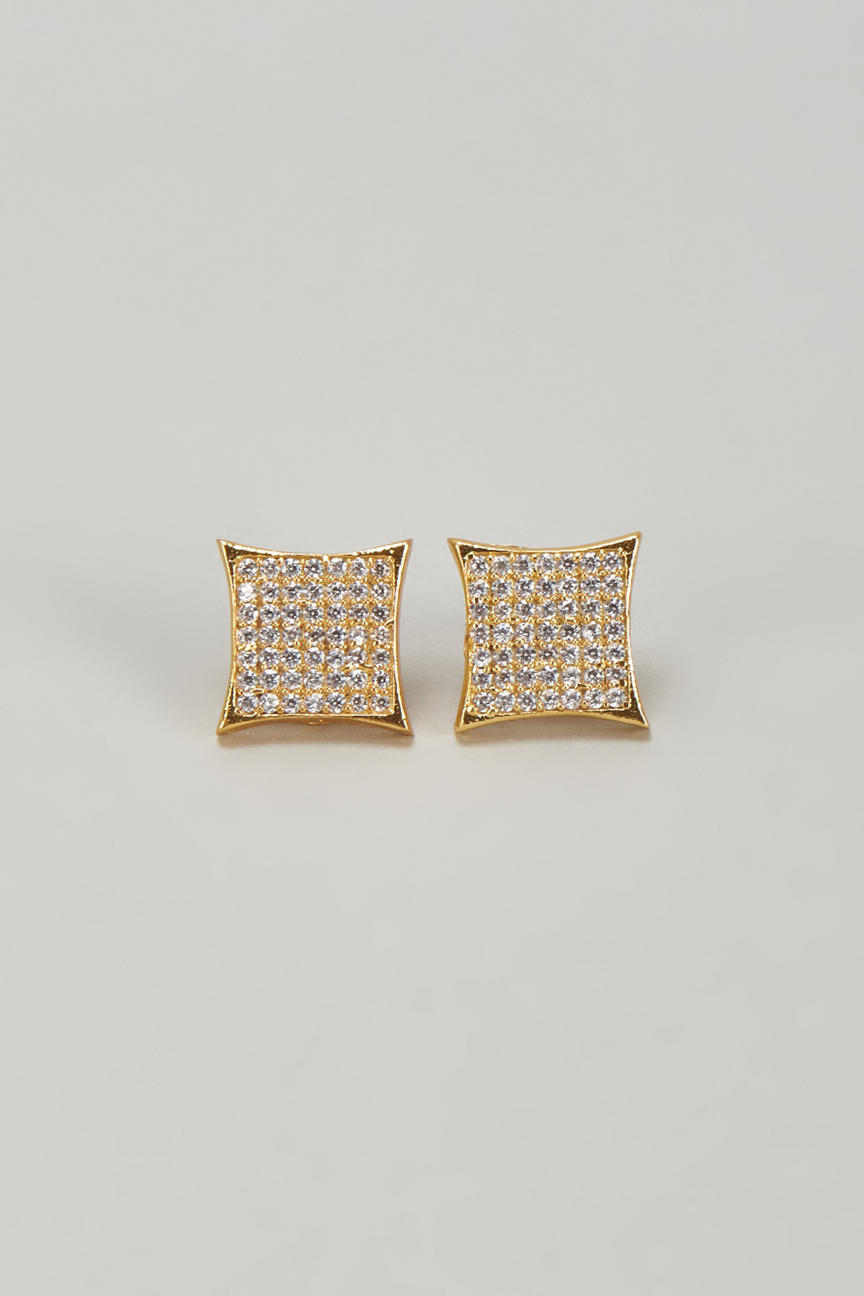 Gold Plated CZ Diamond Square Earrings by DASHIA