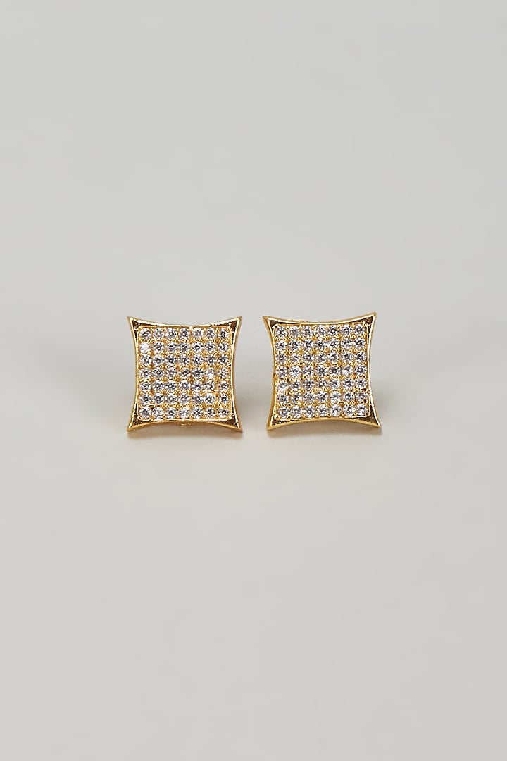 Gold Plated CZ Diamond Square Earrings by DASHIA