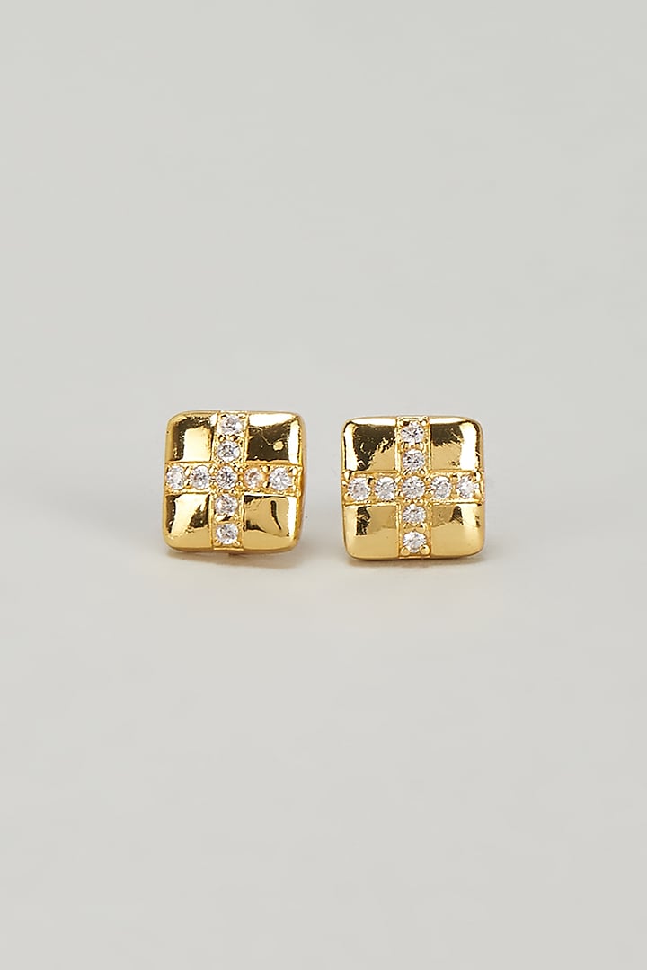Gold Plated CZ Diamond Square Cross Stud Earrings by DASHIA