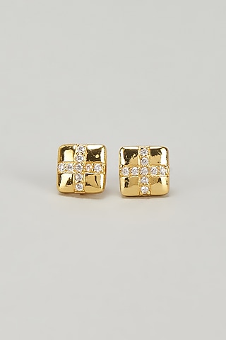 Gold Plated CZ Diamond Square Cross Stud Earrings by DASHIA