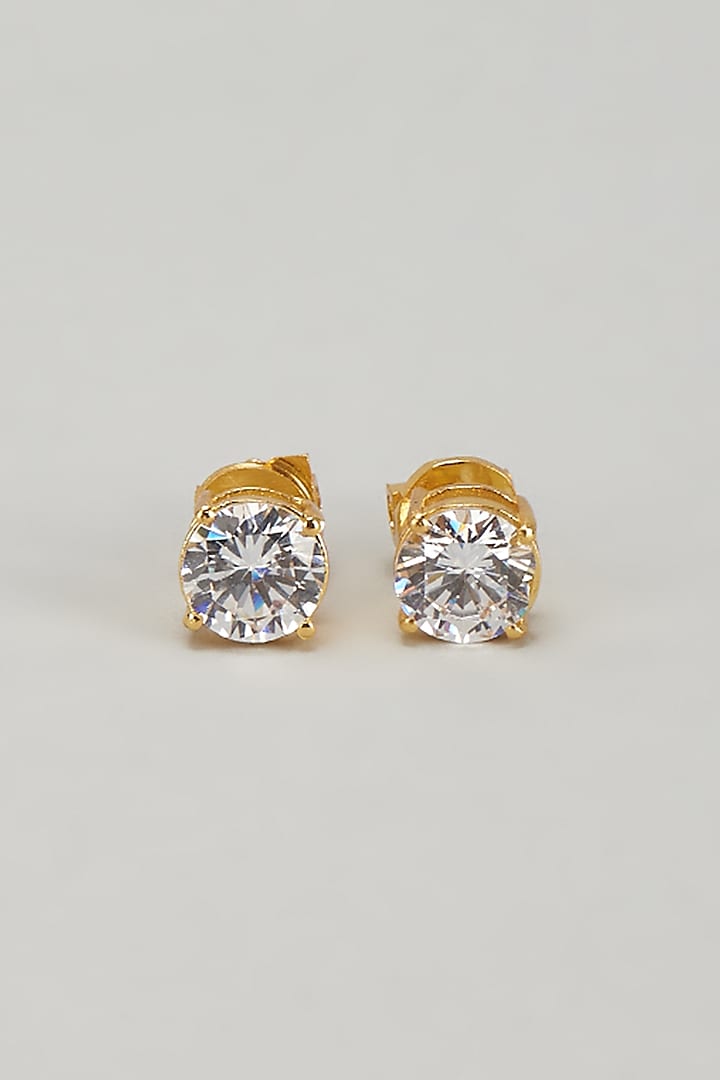 Gold Finish Solitaire Earrings by DASHIA