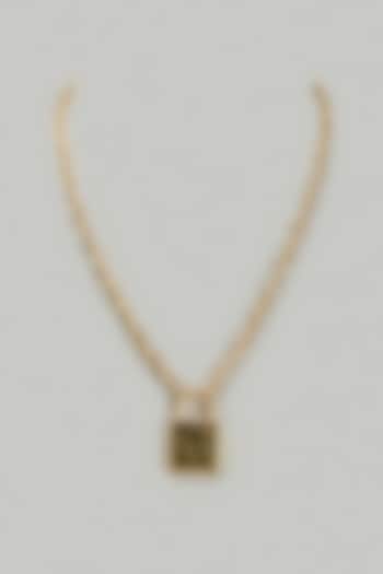 Gold Finish Enameled Lock Pendant Necklace by DASHIA