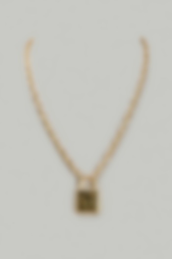 Gold Finish Enameled Lock Pendant Necklace by DASHIA