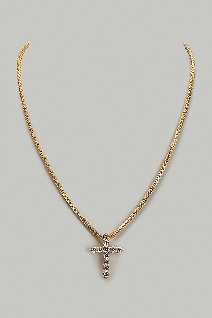 Gold Finish CZ Diamond Cross Pendant Necklace by DASHIA