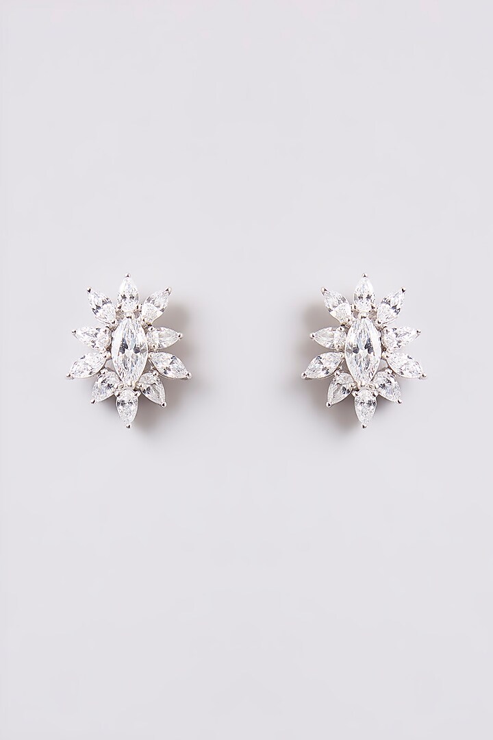 White Finish White Stone Stud Earrings In Sterling Silver by Diosa Paris Jewellery at Pernia's Pop Up Shop